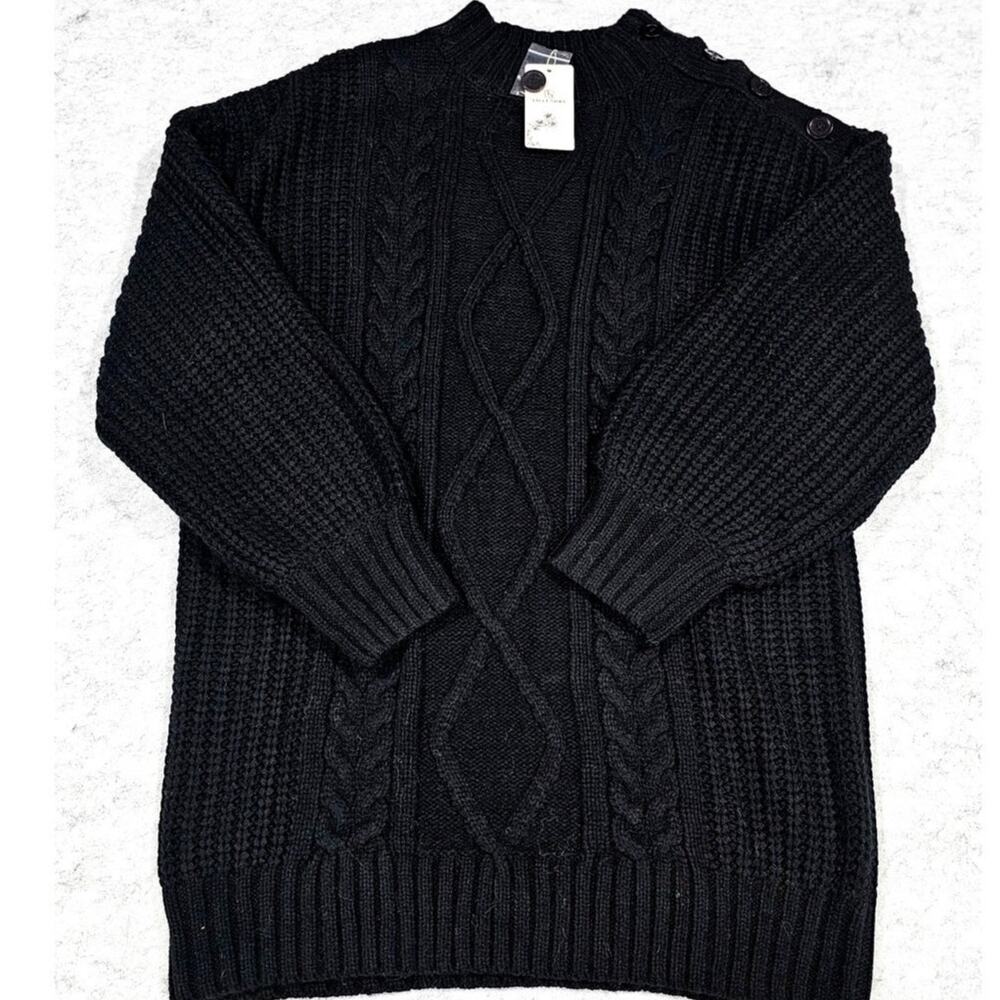 Lillusory Sweater Cableknit Long  Chunky  Button Shoulder Sz M New with Tags